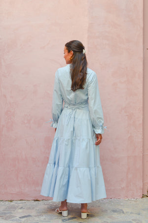 Side Drape Dress in Baby Blue