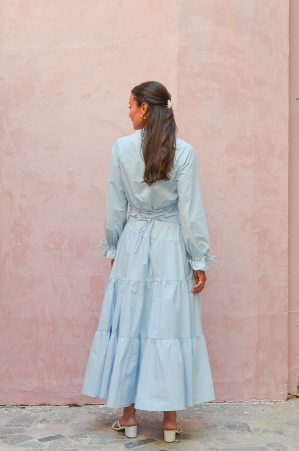 Side Drape Dress in Baby Blue
