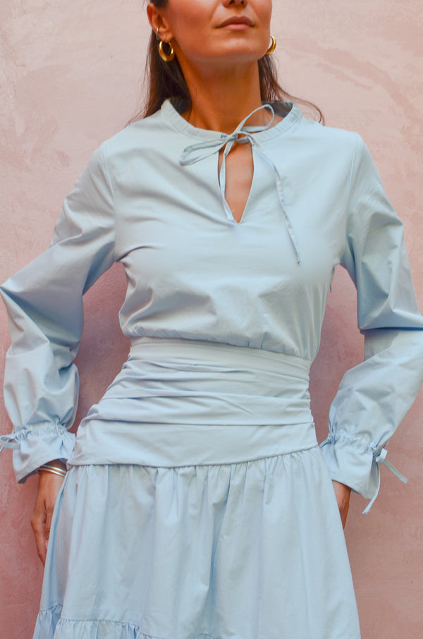 Side Drape Dress in Baby Blue