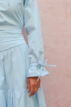 Side Drape Dress in Baby Blue