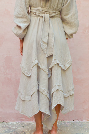 Muslin Raw Hem Dress in Cafe