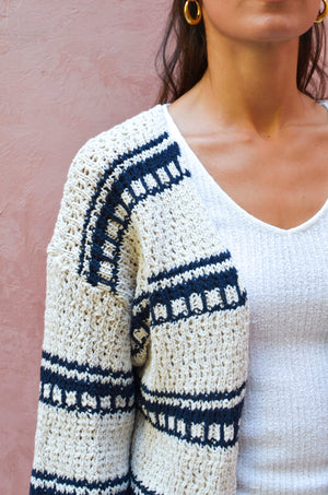 Striped Cropped Oversized Cardigan in Navy