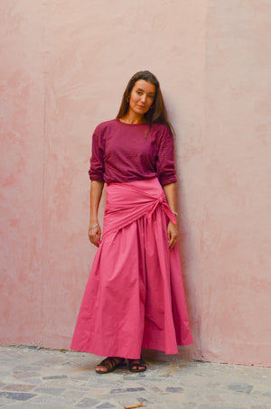 Midi Skirt With Scarf in Magenta