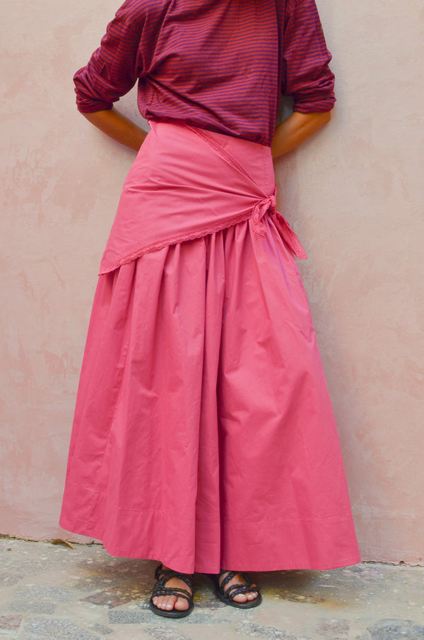 Midi Skirt With Scarf in Magenta
