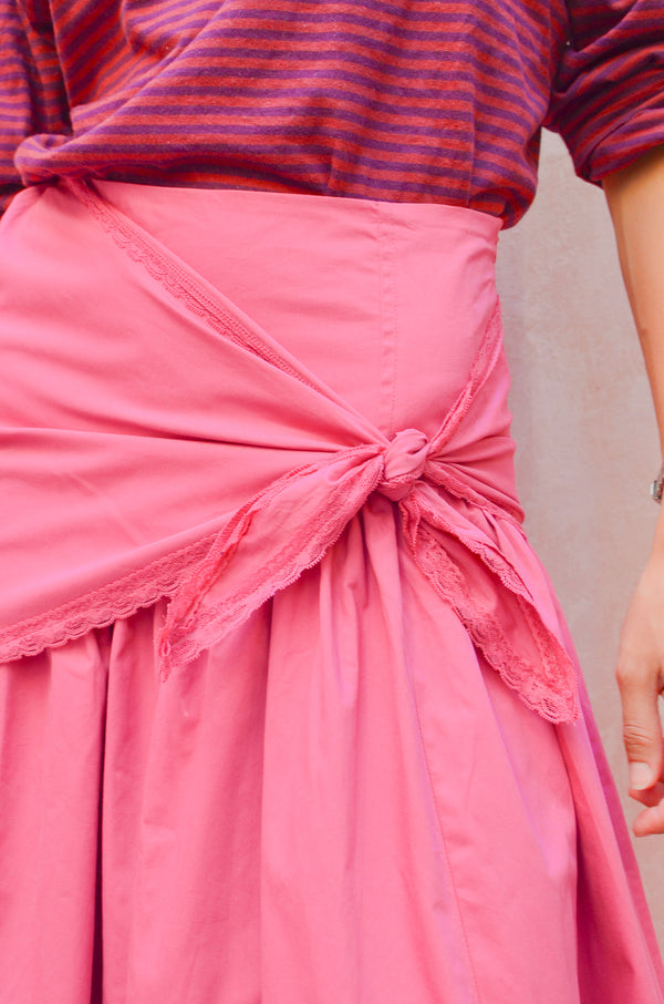 Midi Skirt With Scarf in Magenta