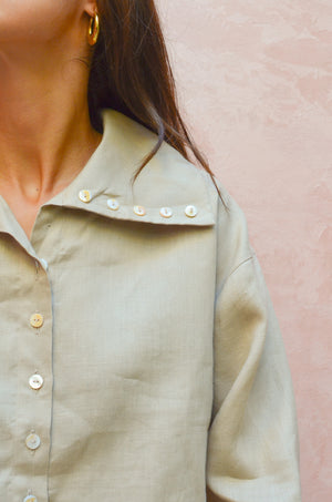 Long Collar Linen Shirt in Beige
