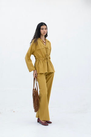 Crinkled Front Tie Set in Mustard