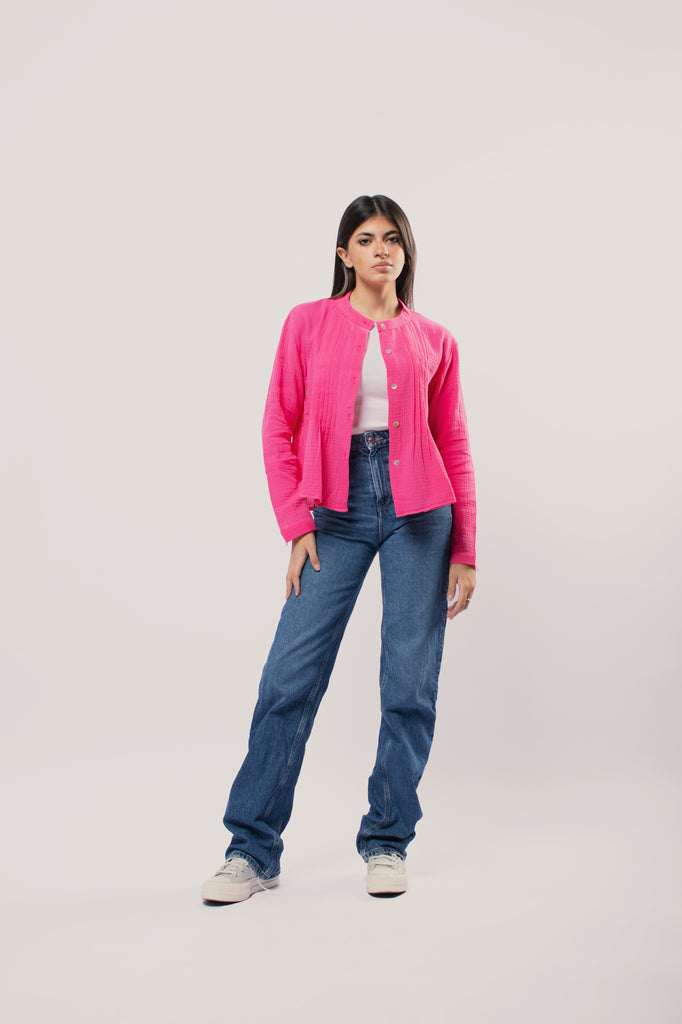 Pretty Pleates Shirt in Fuchsia
