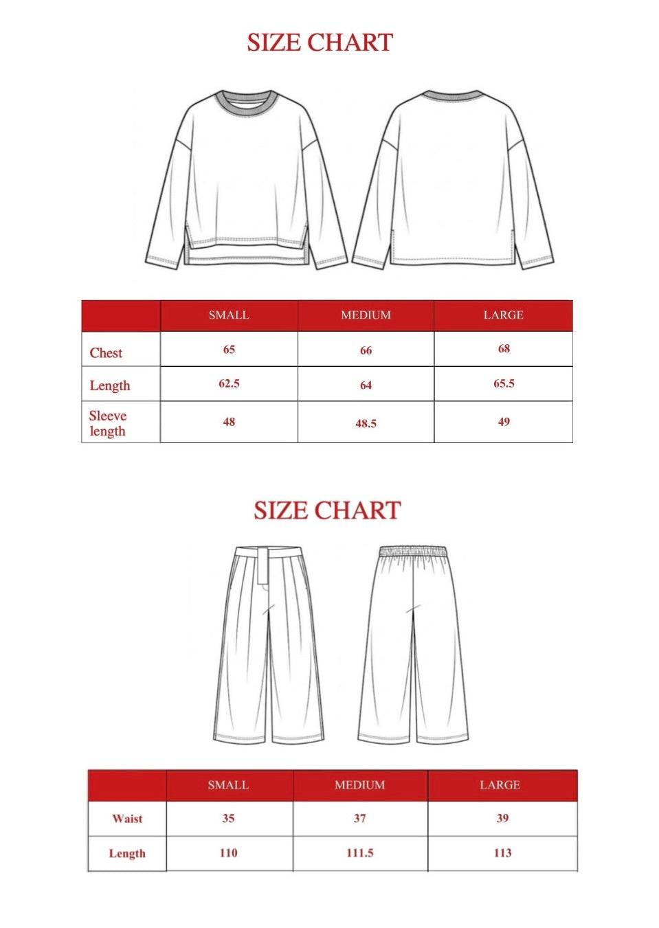 Product size guide