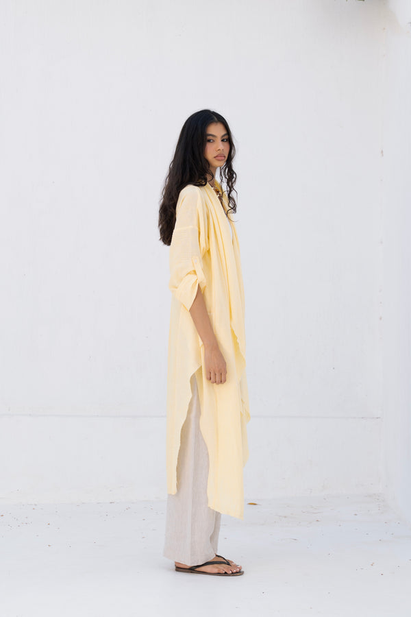 Long Drape Cardigan In Yellow