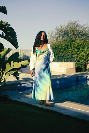 Slip Satin Dress in Shades of Blue