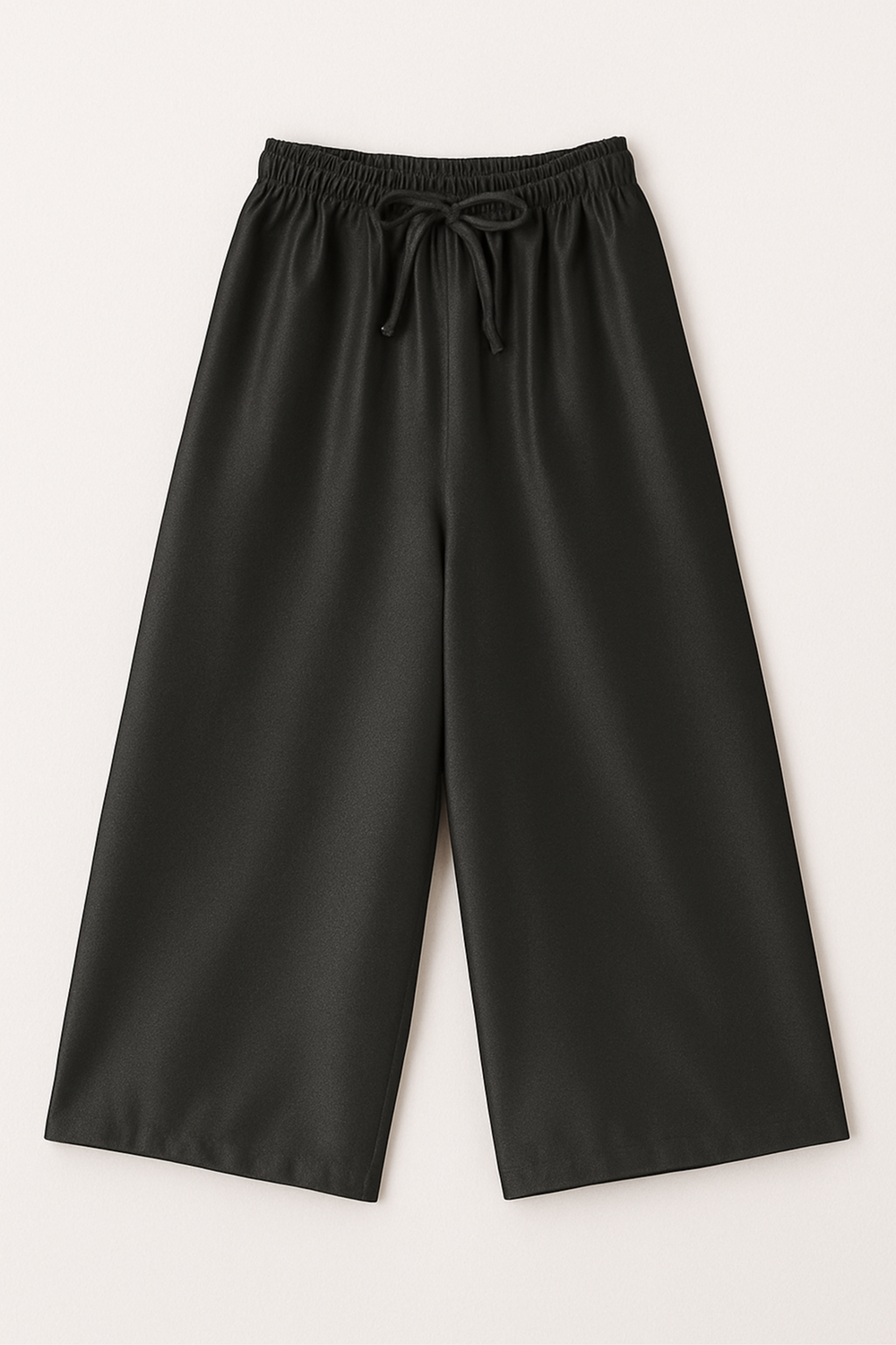 Cropped Wide Leg Satin Pants in Black