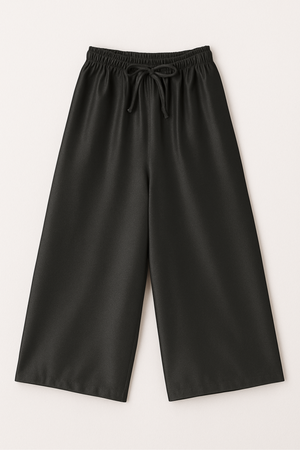 Cropped Wide Leg Satin Pants in Black