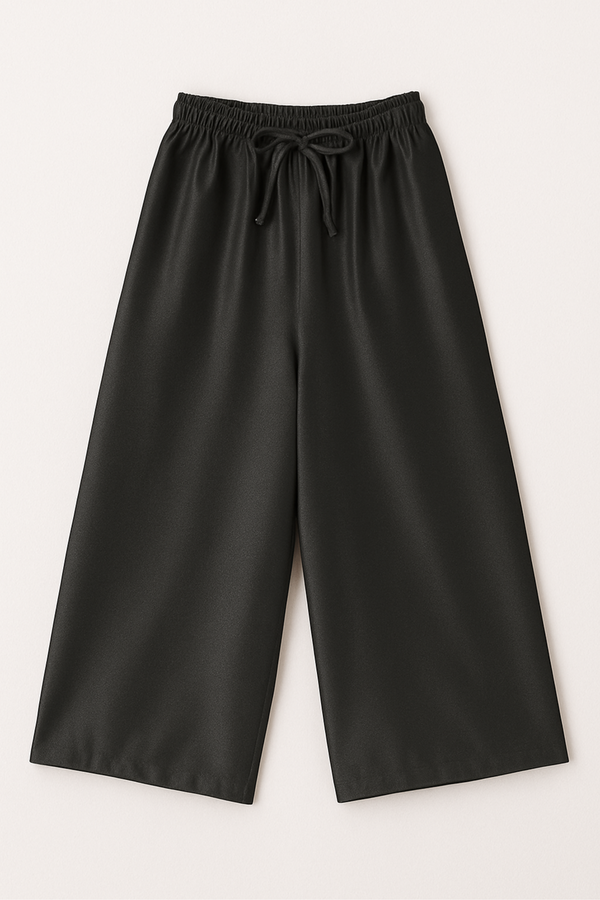 Cropped Wide Leg Satin Pants in Black