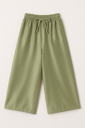 Cropped Wide Leg Satin Pants in Lime