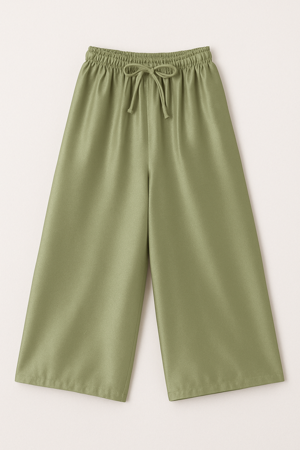 Cropped Wide Leg Satin Pants in Lime