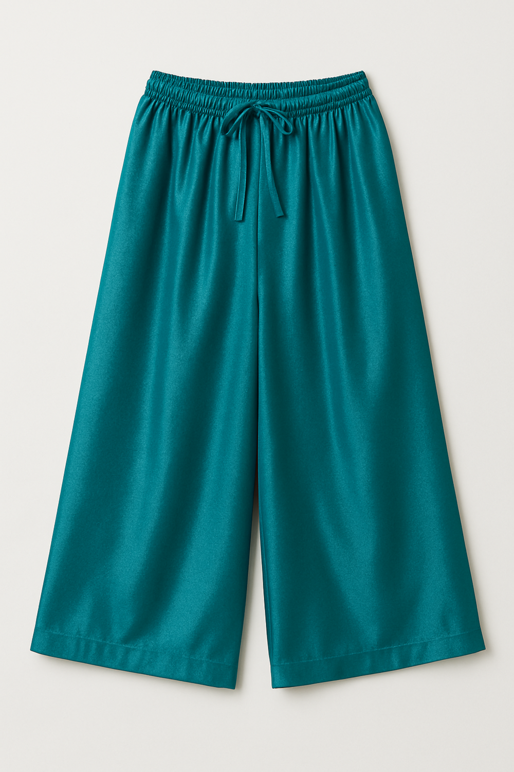 Cropped Wide Leg Satin Pants in Teal