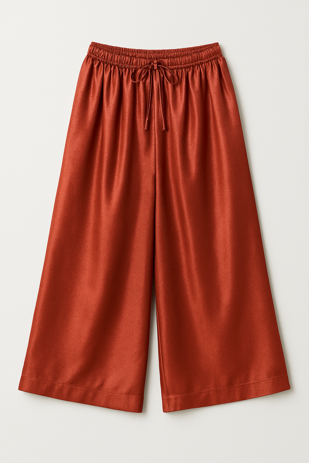 Cropped Wide Leg Satin Pants in Brick