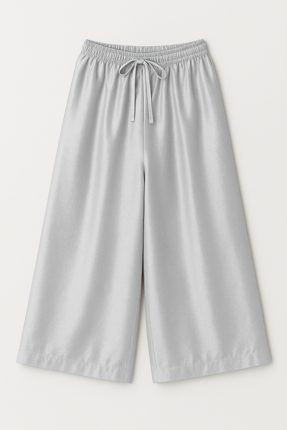 Cropped Wide Leg Satin Pants in Silver