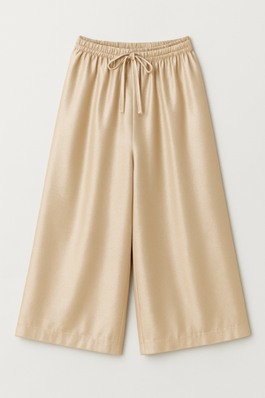 Cropped Wide Leg Satin Pants in Gold