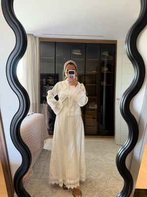 Linen Trim Skirt in Off White