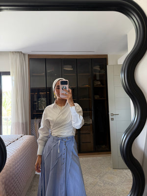 Belted Poplin Skirt in Blue