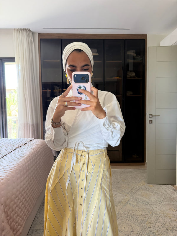 Belted Poplin Skirt in Yellow