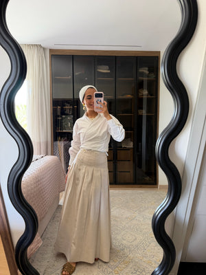 Pleated Linen Skirt in Beige
