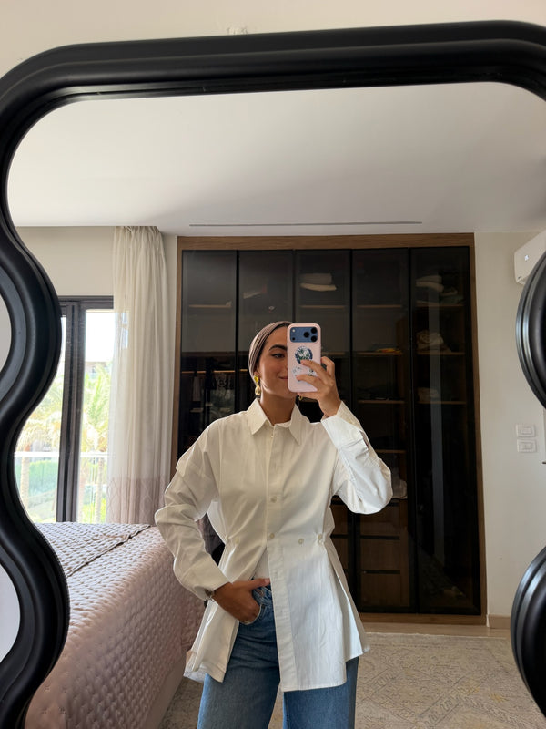 Buttoned Waist Shirt in Offwhite