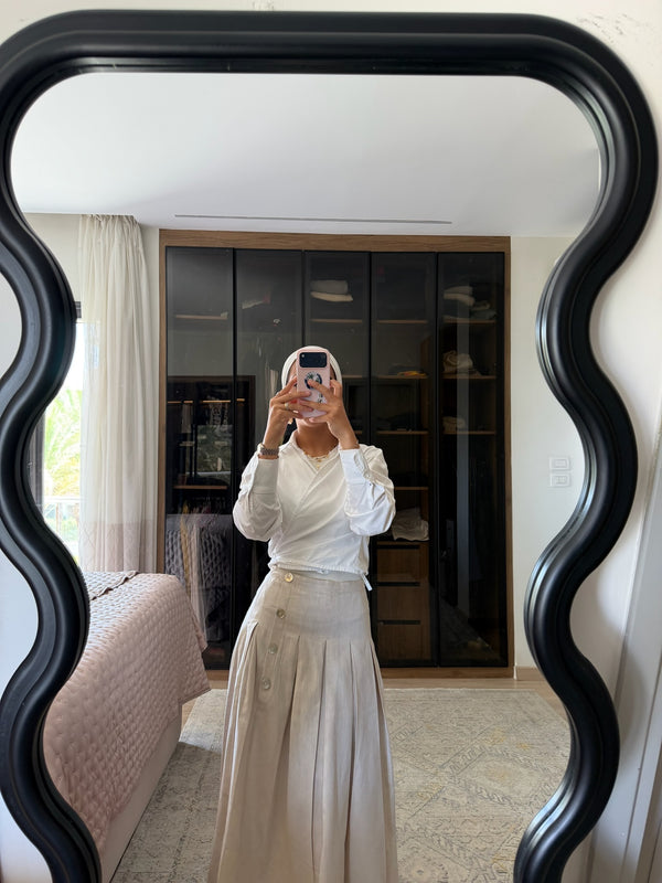 Pleated Linen Skirt in Beige