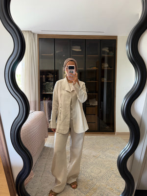 Mandarin Linen Blazer in Beige