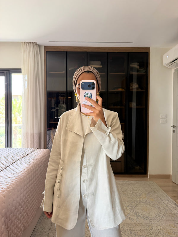 Mandarin Linen Blazer in Beige