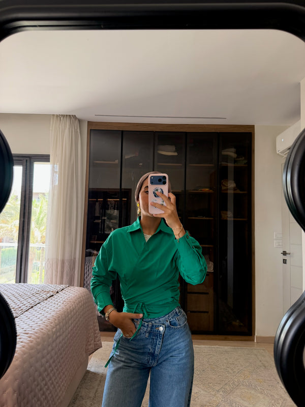 Tied-to-You Cropped Shirt in Green