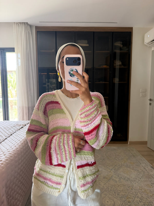 Multi-Stripe Crochet Cardigan