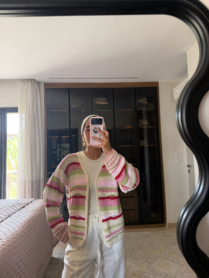 Multi-Stripe Crochet Cardigan