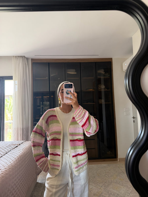 Multi-Stripe Crochet Cardigan