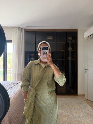 Long Wrap Shirt in Olive