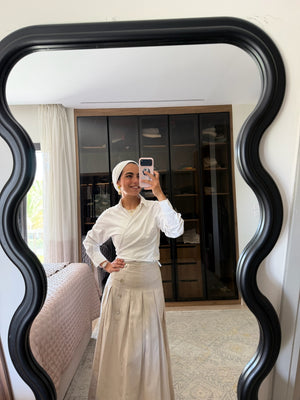 Pleated Linen Skirt in Beige