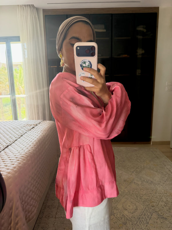 Gradient Linen Blouse in Pink