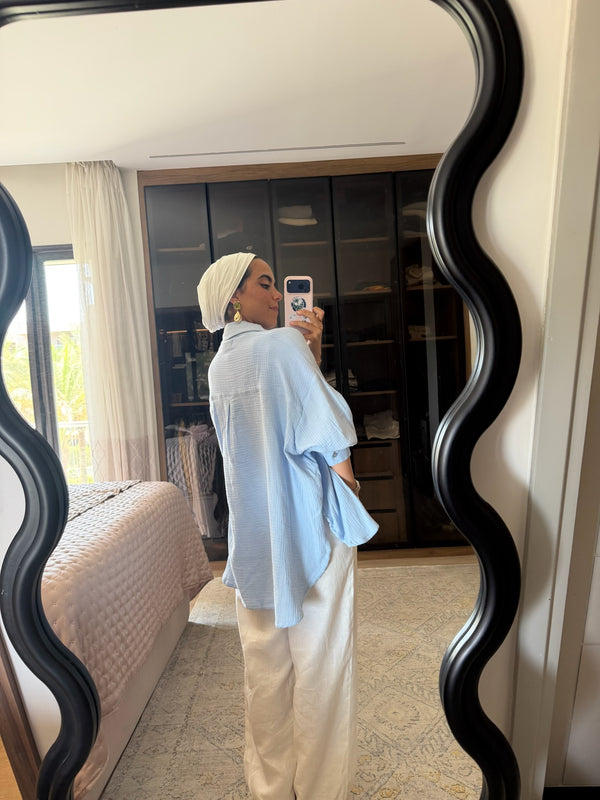 Cotton Muslin Shirt in Baby Blue