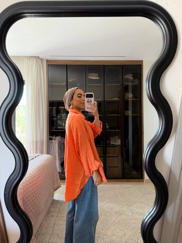 Cotton Muslin Shirt in Dark Orange