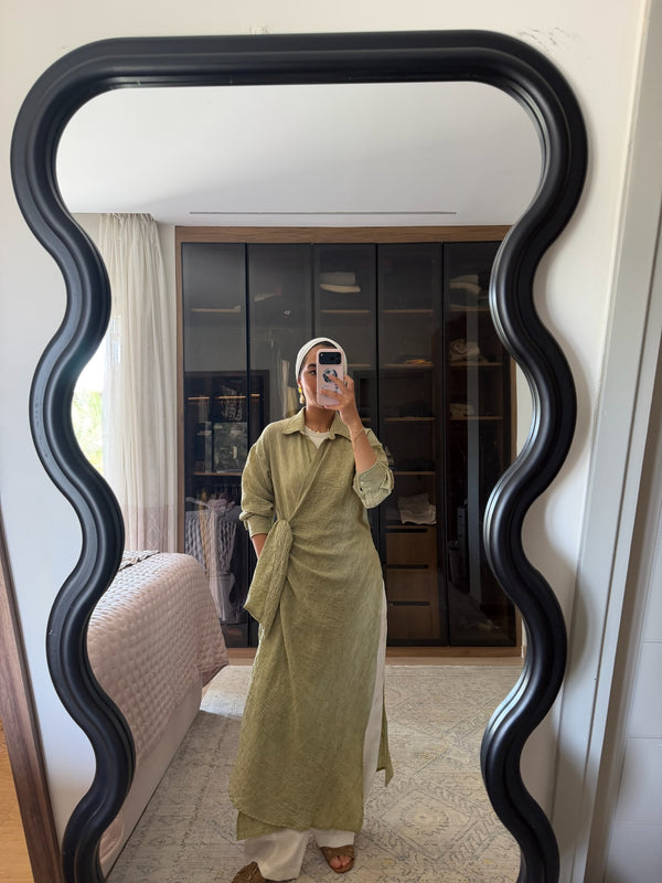 Long Wrap Shirt in Olive