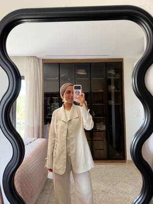 Mandarin Linen Blazer in Beige