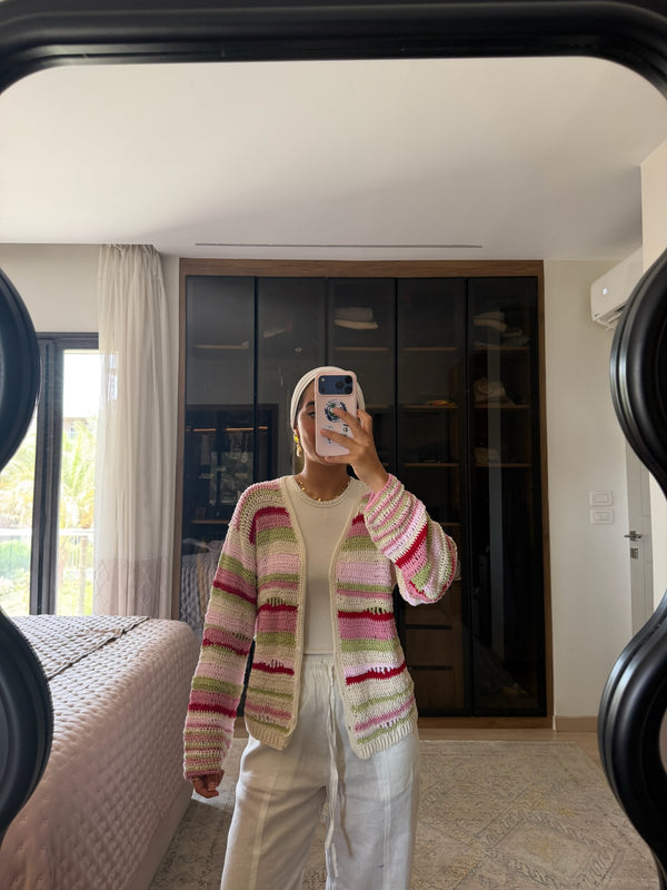 Multi-Stripe Crochet Cardigan