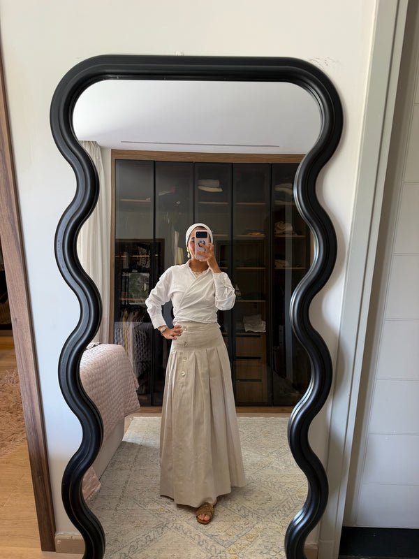 Pleated Linen Skirt in Beige