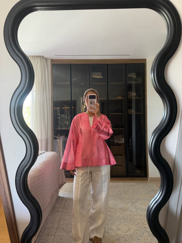 Gradient Linen Blouse in Pink