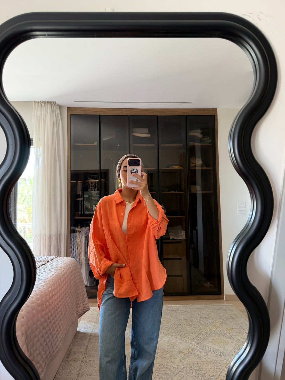 Cotton Muslin Shirt in Dark Orange