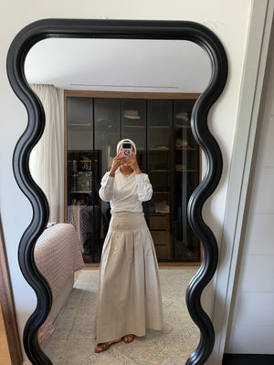 Pleated Linen Skirt in Beige