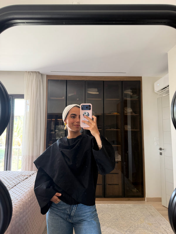 Linen Scarf Top in Black