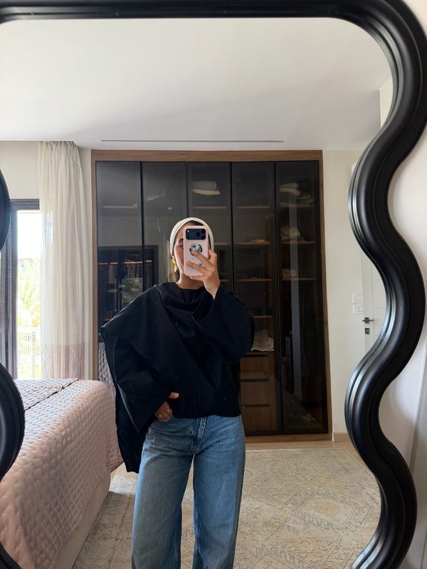 Linen Scarf Top in Black
